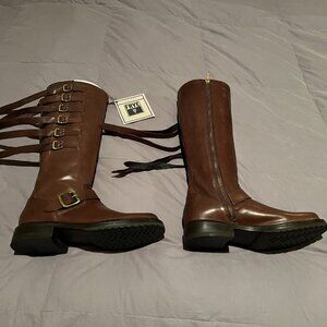 Frye Moto Strap Fringe Boots Chocolate Brown - Size - 7M